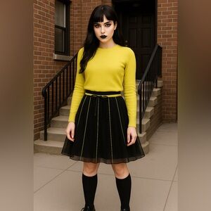 WD-NY Black Skater Skirt with Yellow Stripes